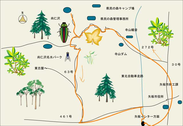 寺山ダムの周辺ガイド地図