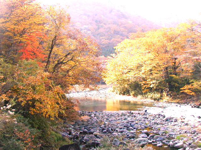 塩原　箒川の美しい秋